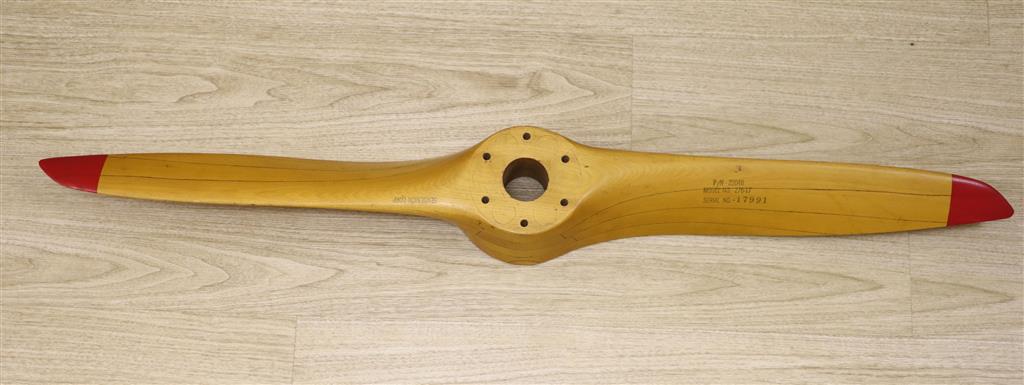 A Sensenich Corp. laminated wooden propellor, model number 276-17, Serial number 17991, length 112cm